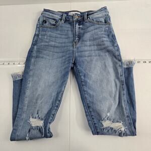 Kancan distressed skinny slim jeans 27 blue womens raw hem 6769